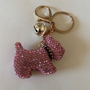 Pink Crystal Dog Keychain Charm with Gold Hardware